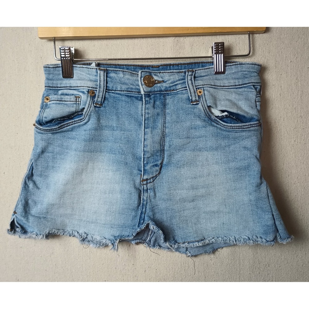 STS Blue Denim Micro Mini Skirt Raw Hem High Rise Casual Light Wash Size 25 X